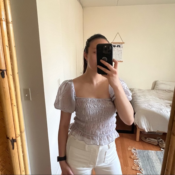 Zara Sheer Lavender Puff Sleeve Blouse - Picture 10 of 12